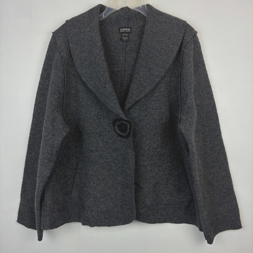 Nomadic Traders Cardigan Sweater Womens XL Gray Wool One Button Old Money Layer